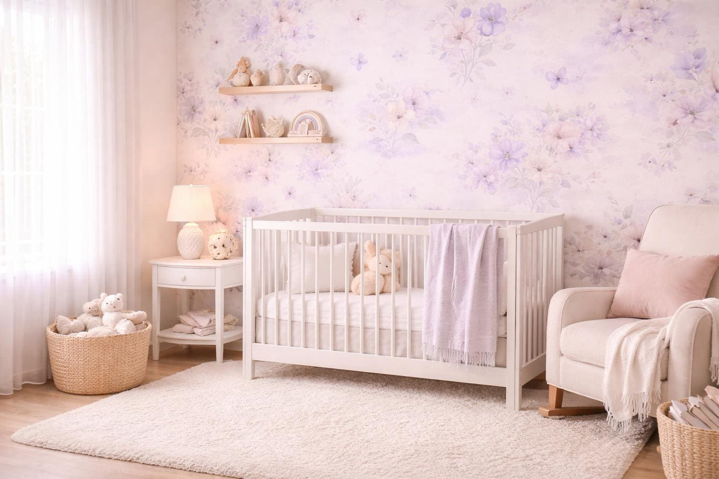 Blush Violet Floral Wallpaper: Soft Fairy Nursery Wall Mural