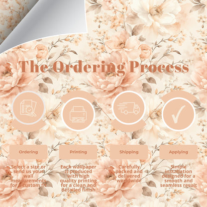 Champagne Blush Floral Wallpaper: Elegant Botanical Wall Mural