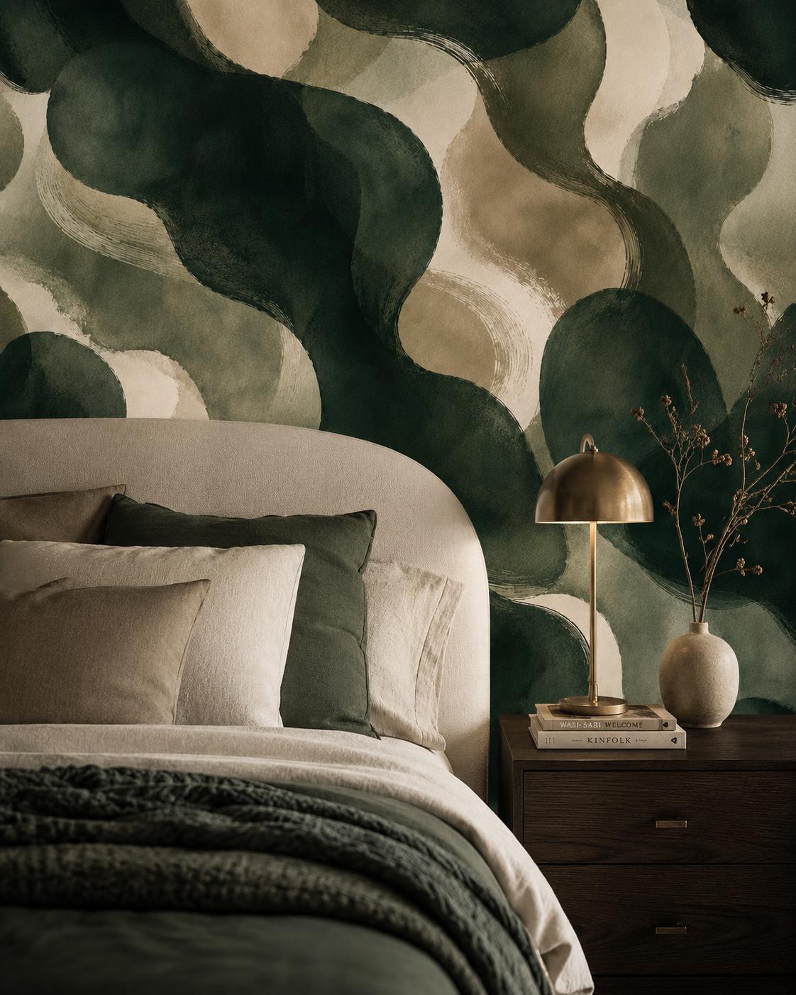 Deep Emerald Abstract Wallpaper: Moody Green Wall Mural