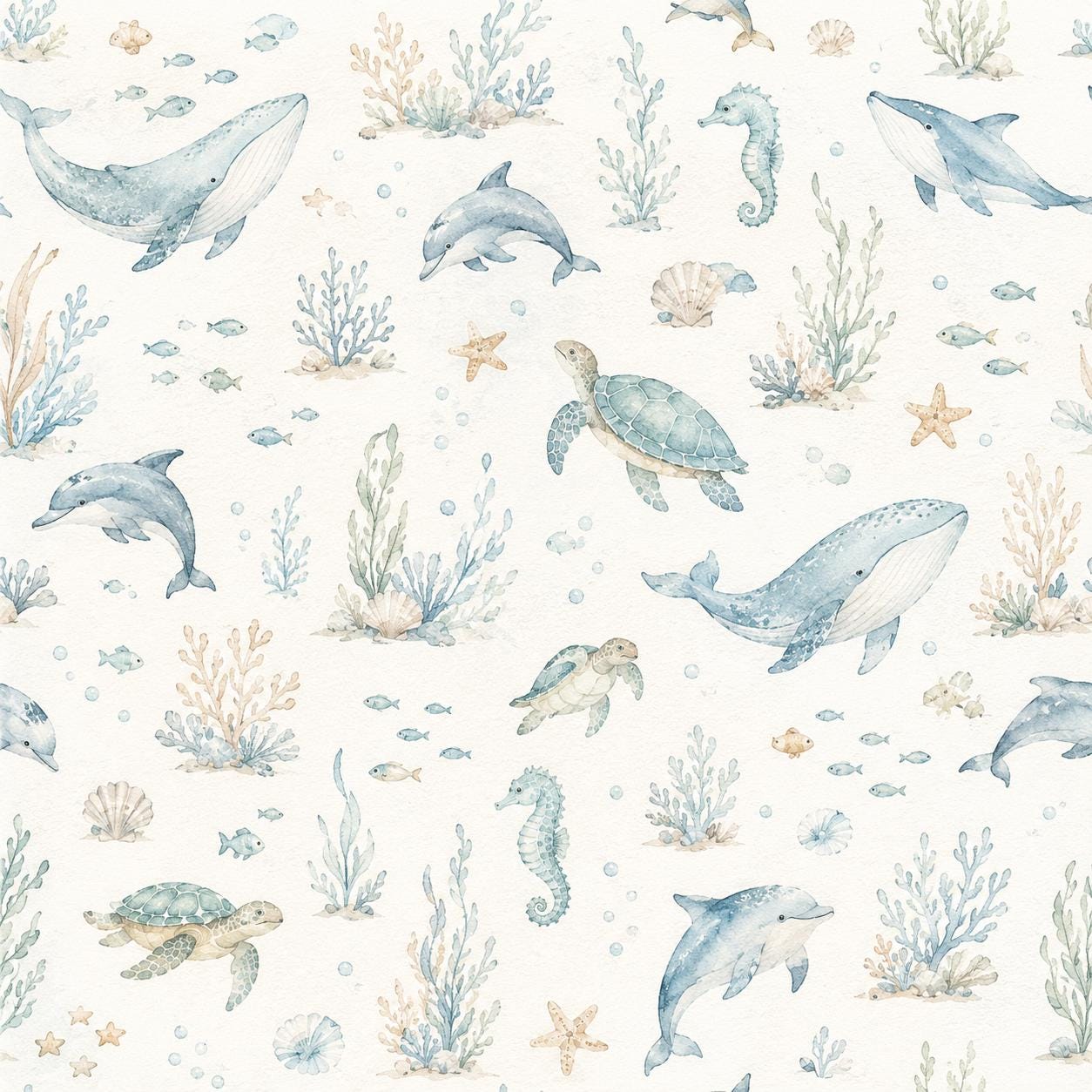 Ocean Animal Wallpaper: Soft Sea Nursery Wall Mural
