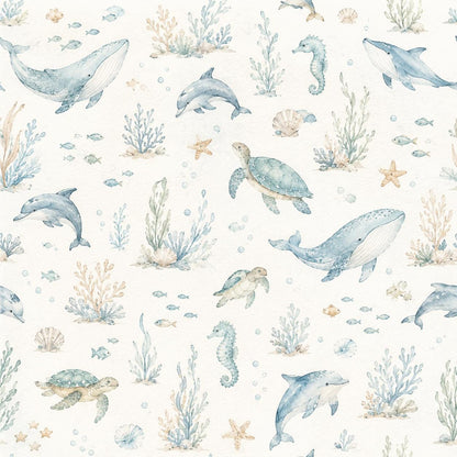 Ocean Animal Wallpaper: Soft Sea Nursery Wall Mural