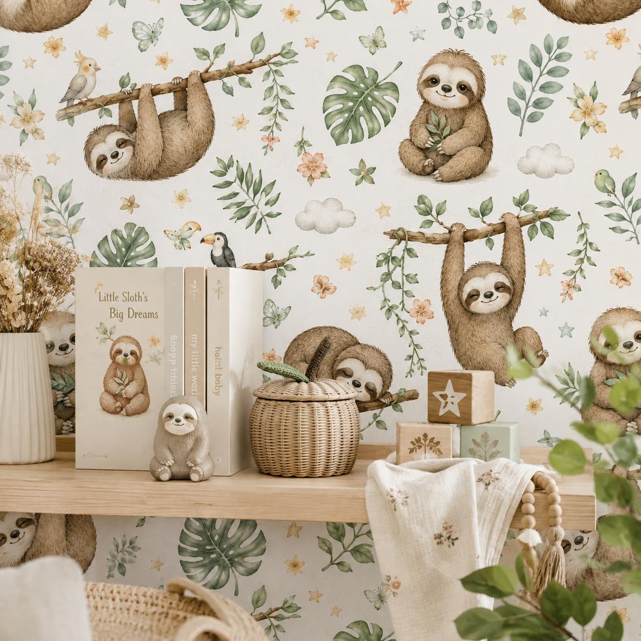 Sloth Wallpaper: Tropical Nursery Wall Mural