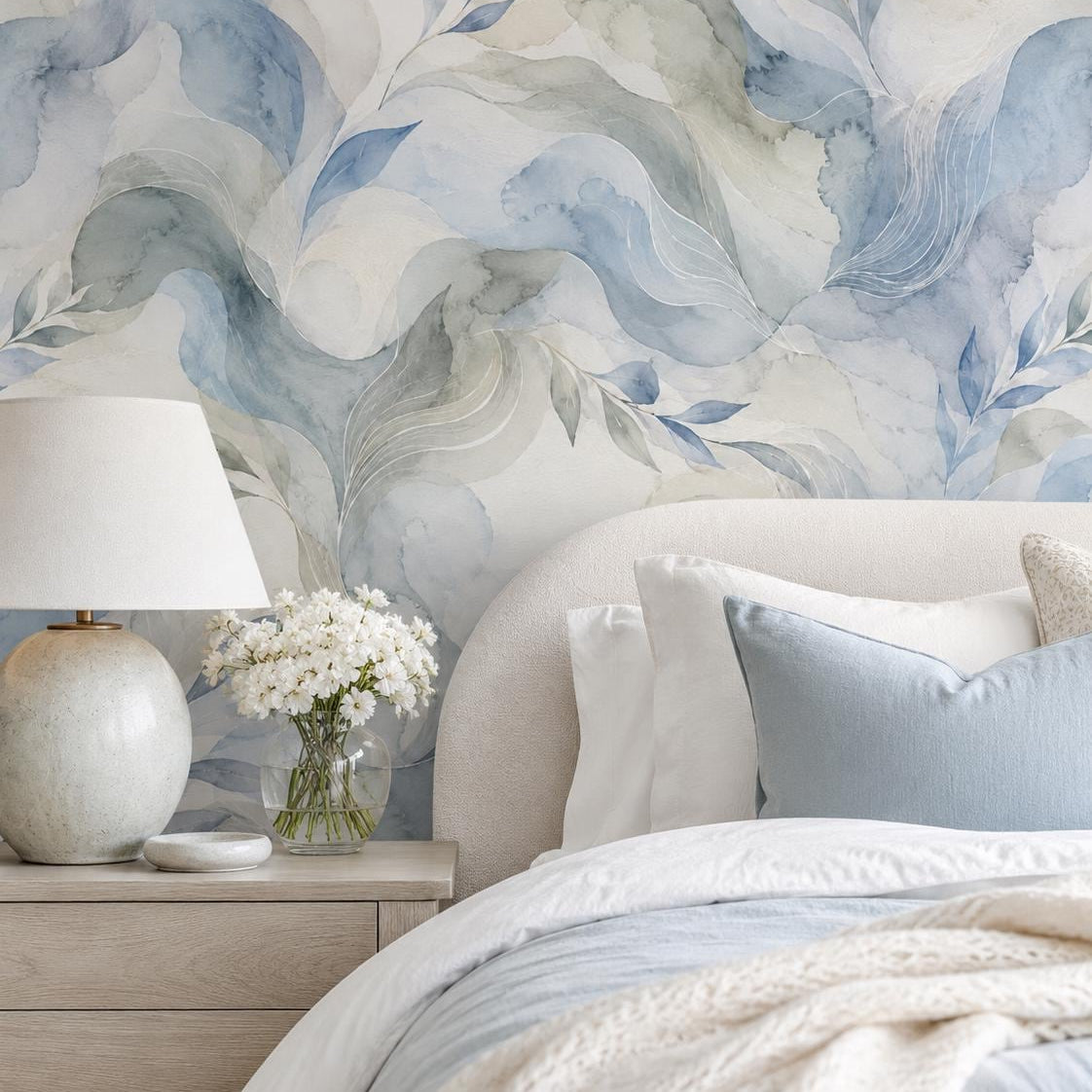 Mist Blue Abstract Wallpaper: Soft Organic Wall Mural