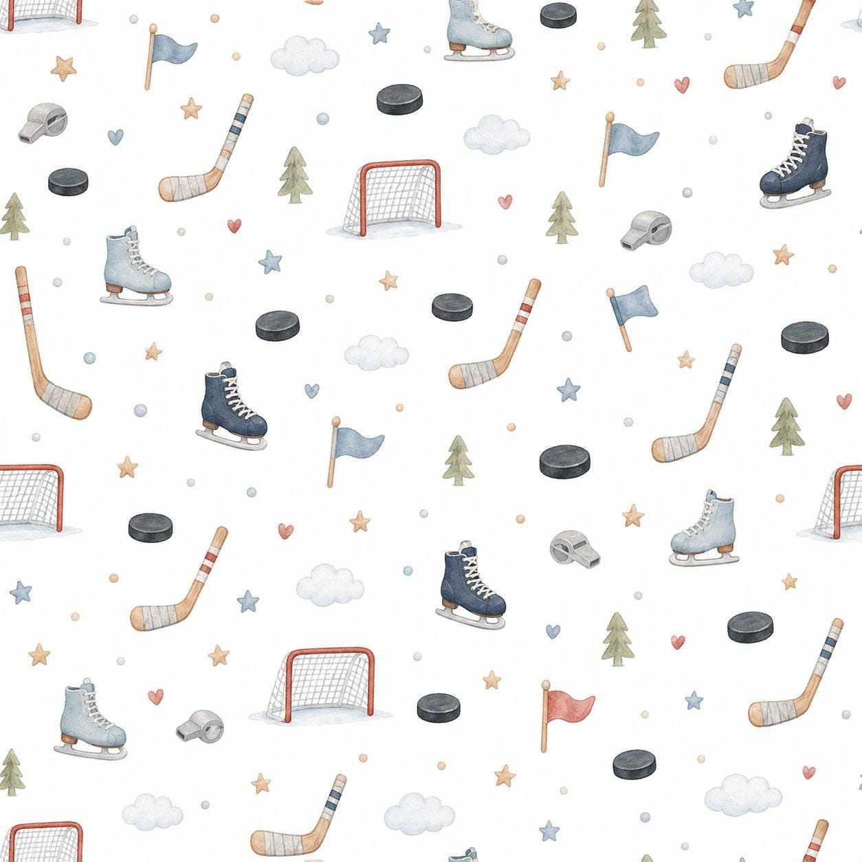Hockey Stick Wallpaper: Winter Sports Nursery Wall Mural