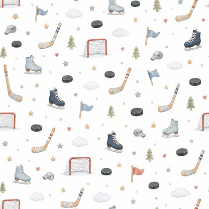Hockey Stick Wallpaper: Winter Sports Nursery Wall Mural