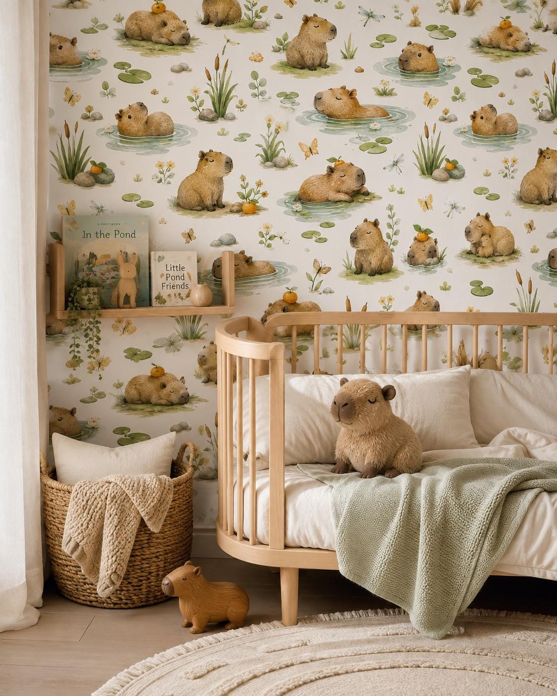Capybara Nursery Wallpaper: Custom Peel and Stick Animal Mural