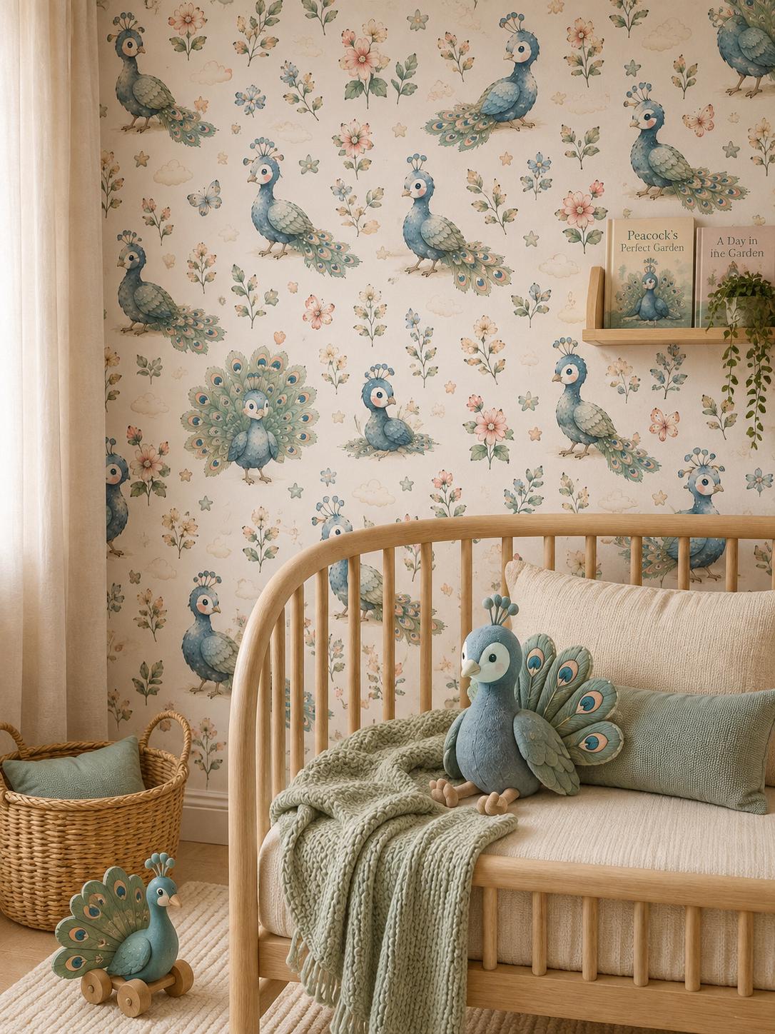 Peacock Garden Wallpaper: Floral Bird Nursery Wall Mural