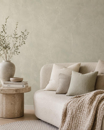 Pale Sage Limewash Wallpaper: Soft Green Textured Wall Mural