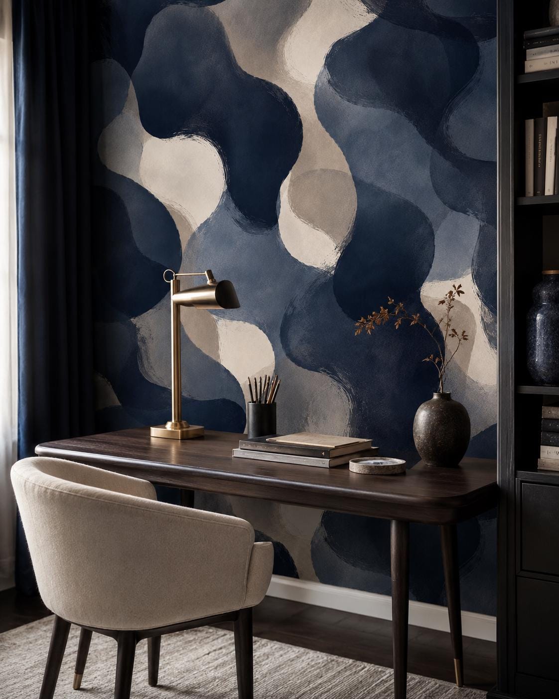 Midnight Navy Abstract Wallpaper: Dark Blue Wall Mural