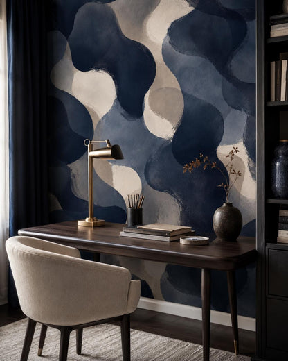 Midnight Navy Abstract Wallpaper: Dark Blue Wall Mural