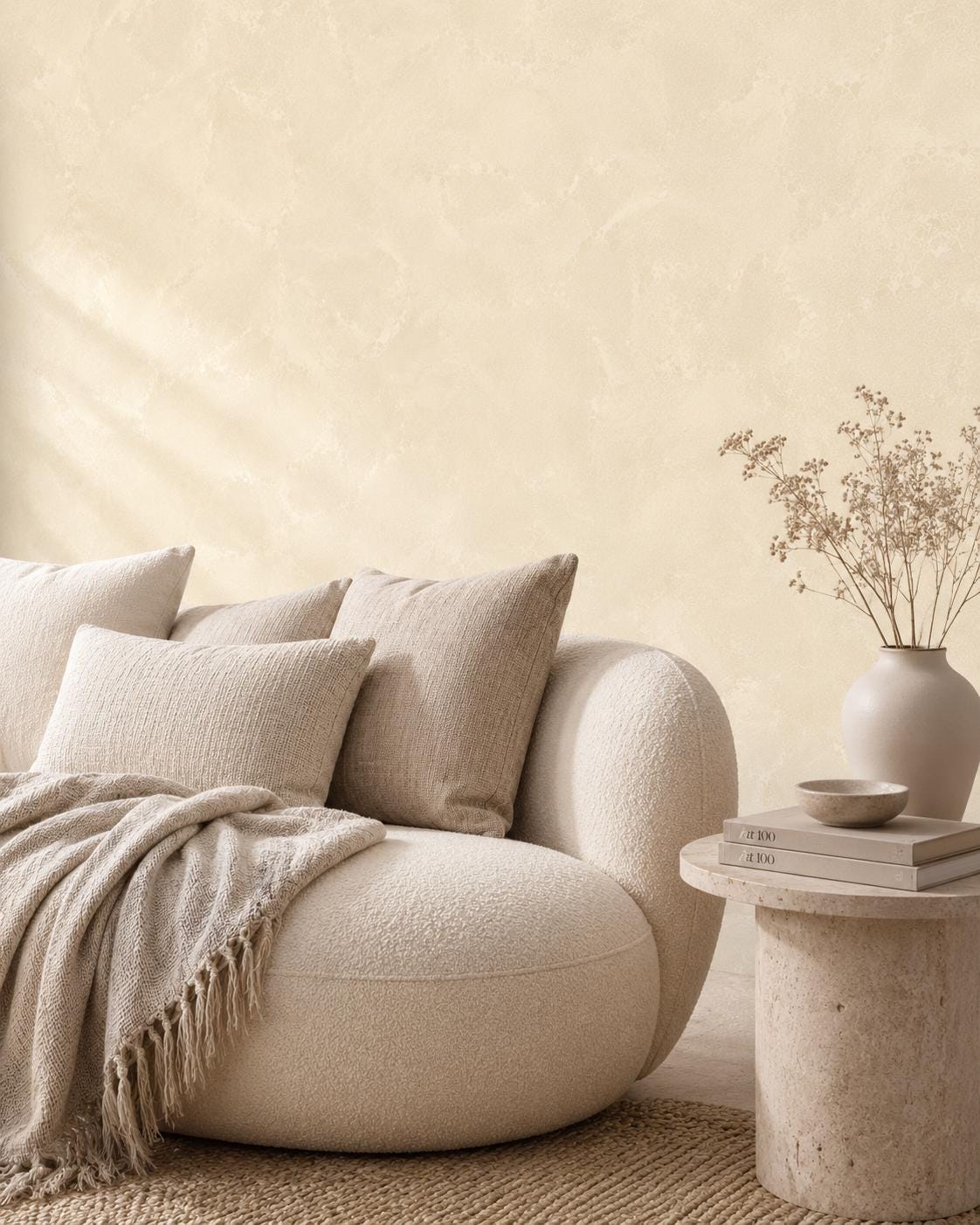 Champagne Stucco Wallpaper: Warm Cream Textured Wall Mural