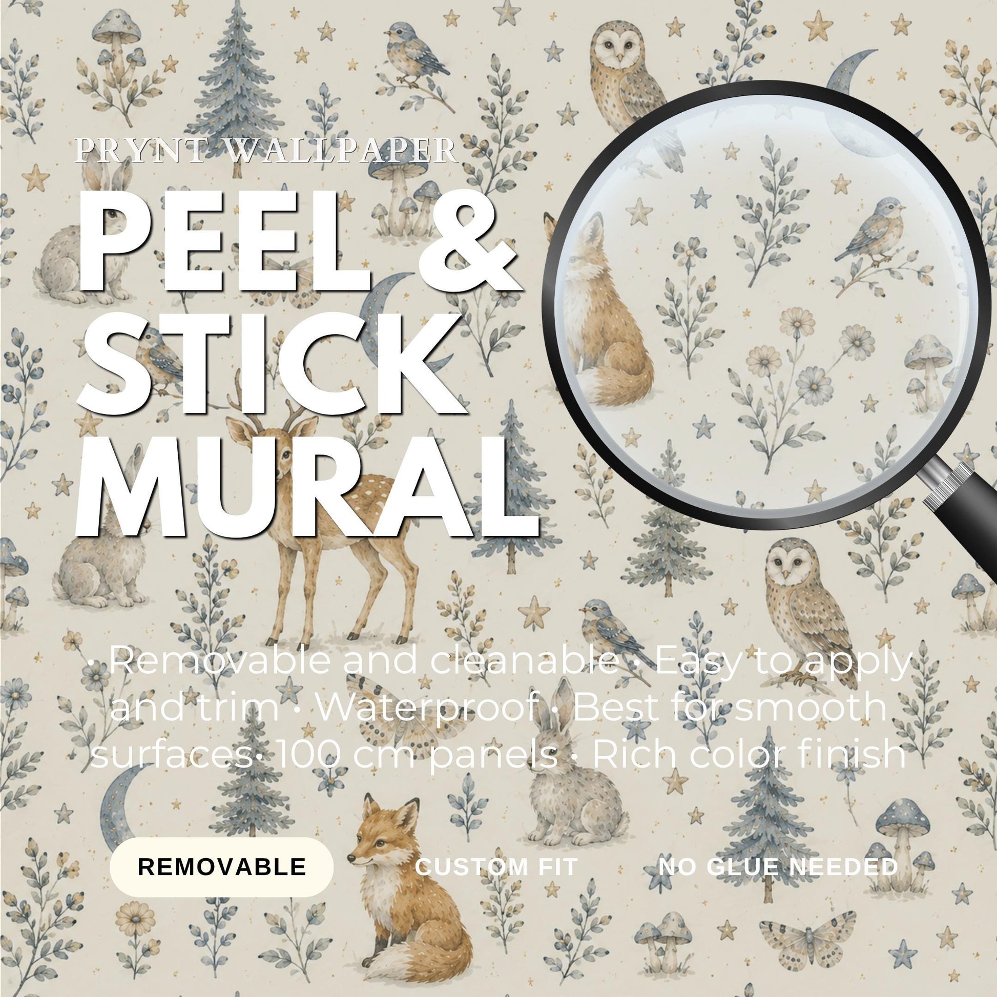 Moonlight Forest Animal Wallpaper: Dreamy Nursery Wall Mural