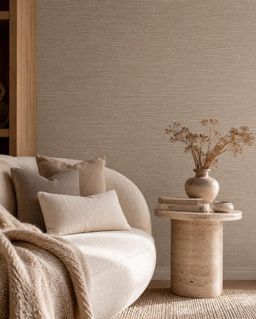 Mushroom Grasscloth Wallpaper: Neutral Woven Wall Mural