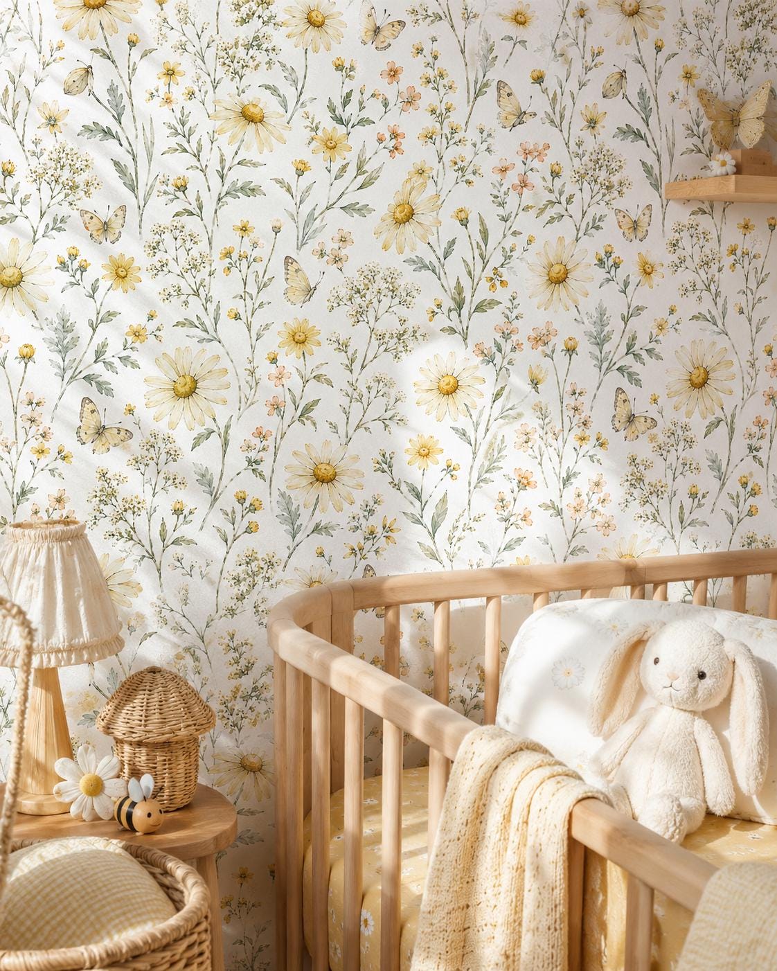 Yellow Daisy Wallpaper: White Cottage Floral Wall Mural