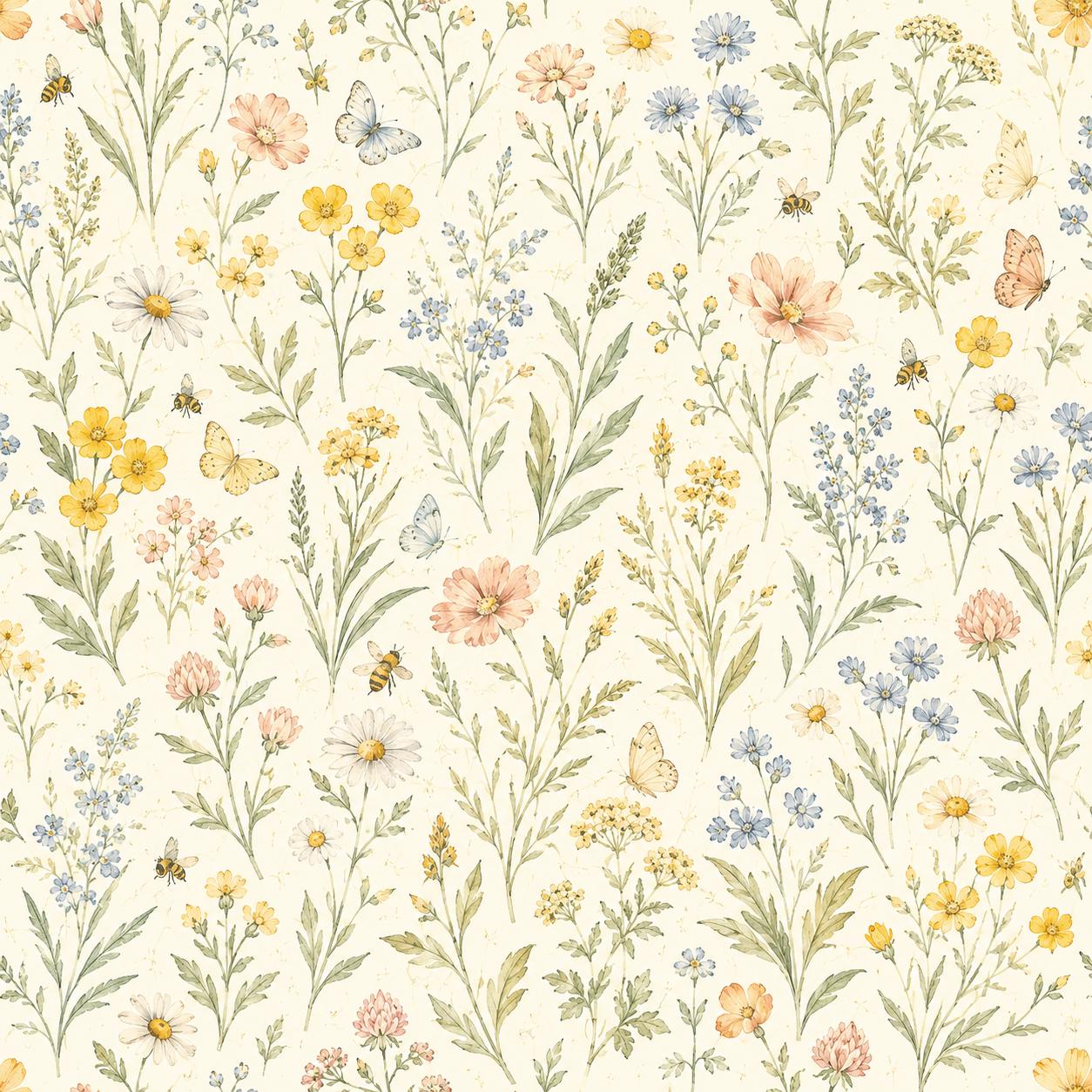 Wildflower Meadow Wallpaper: Soft Floral Nursery Wall Mural