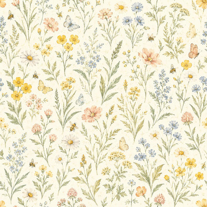 Wildflower Meadow Wallpaper: Soft Floral Nursery Wall Mural
