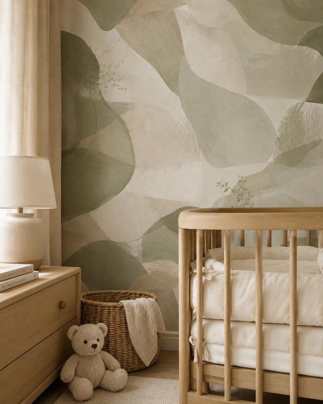 Sage Abstract Wallpaper: Soft Green Organic Wall Mural