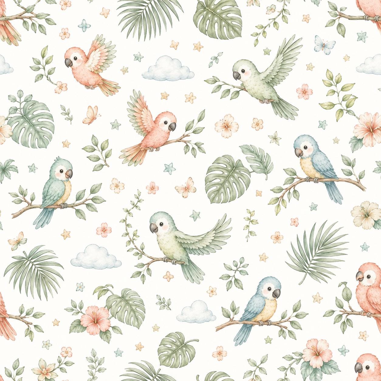 Parrot Wallpaper: Tropical Bird Nursery Mural