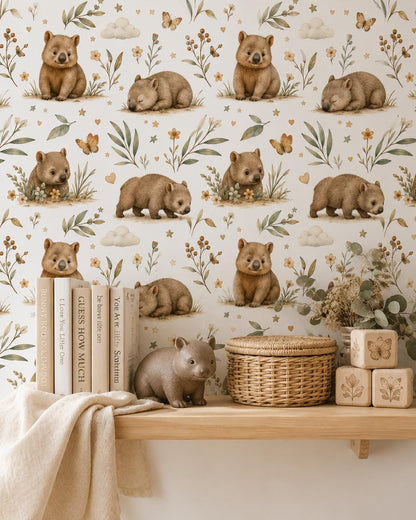 Wombat Outback Wallpaper: Australian Animal Nursery Mural