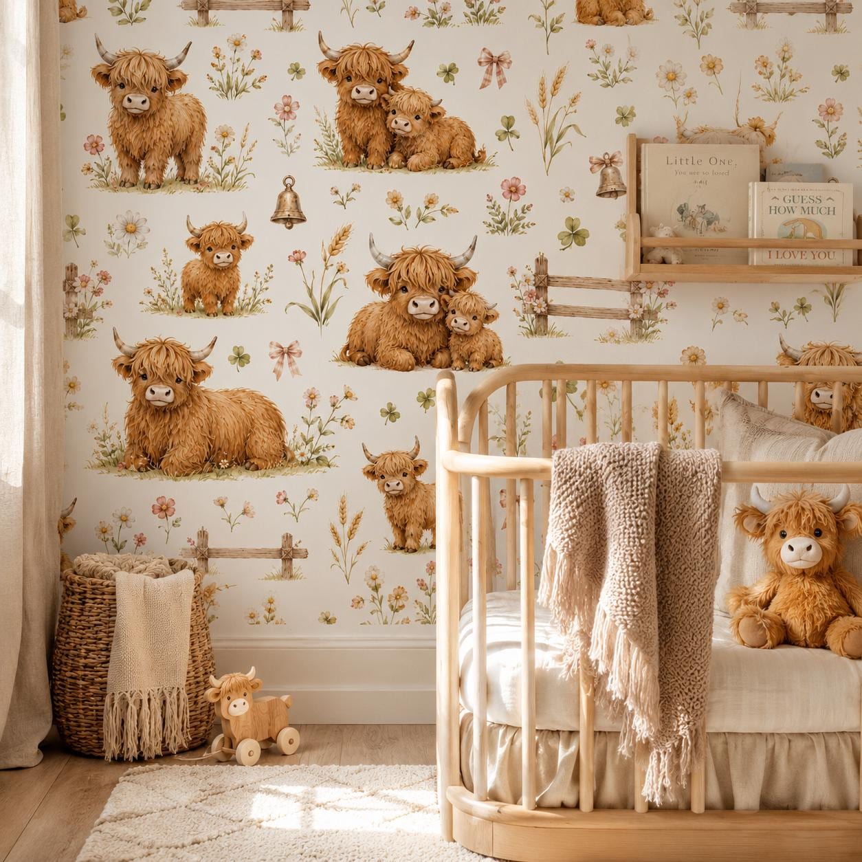 Highland Cow Wallpaper: Farmhouse Nursery Mural