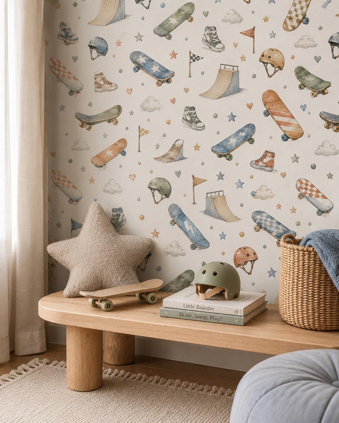 Skateboard Nursery Wallpaper: Custom Peel and Stick Wall Mural