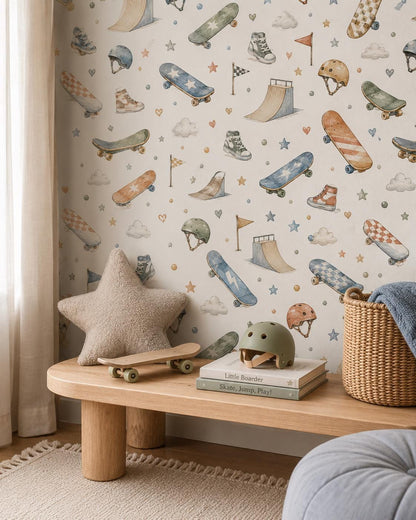Skateboard Nursery Wallpaper: Custom Peel and Stick Wall Mural