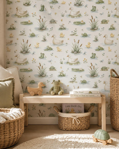 Duck Pond Wallpaper: Baby Ducks Nursery Mural