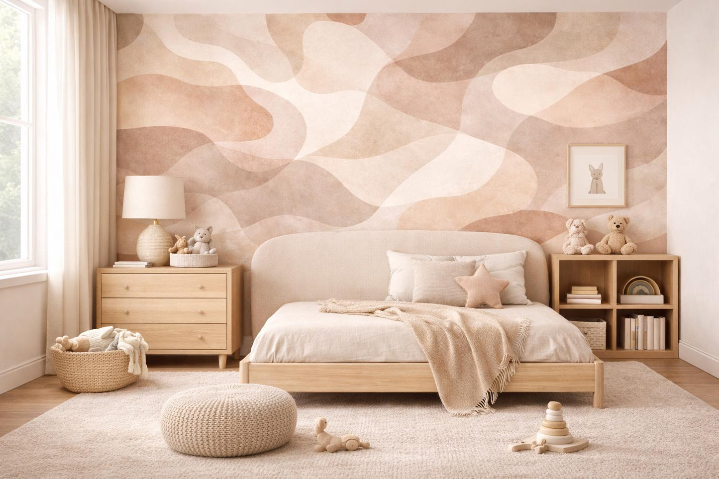 Beige Abstract Wallpaper Peel and Stick Neutral Organic Shape Wall Mural Modern Minimal Decor