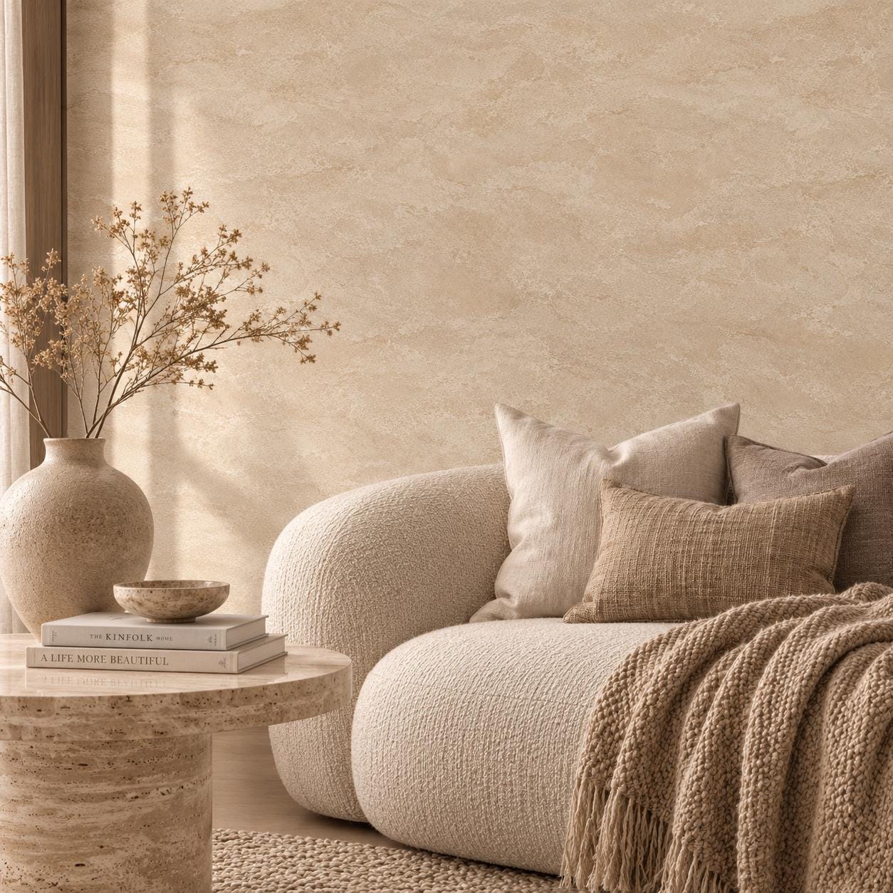 Sandstone Texture Wallpaper: Warm Neutral Stone Wall Mural