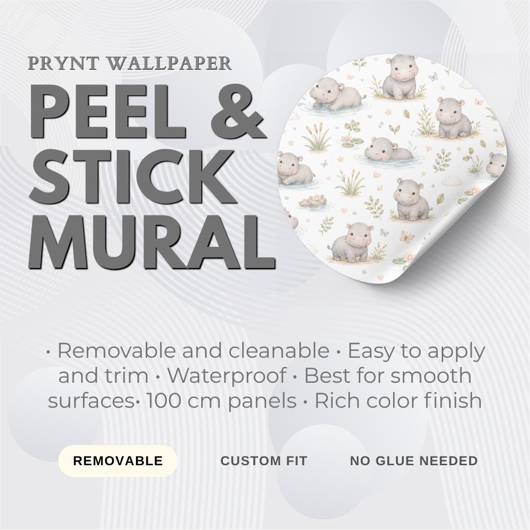 Custom Hippo River Nursery Wallpaper: Peel and Stick Mural (Custom Size)