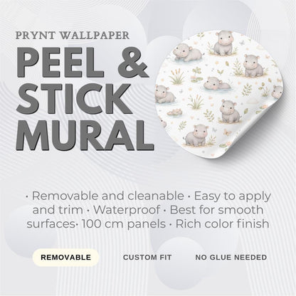 Custom Hippo River Nursery Wallpaper: Peel and Stick Mural (Custom Size)
