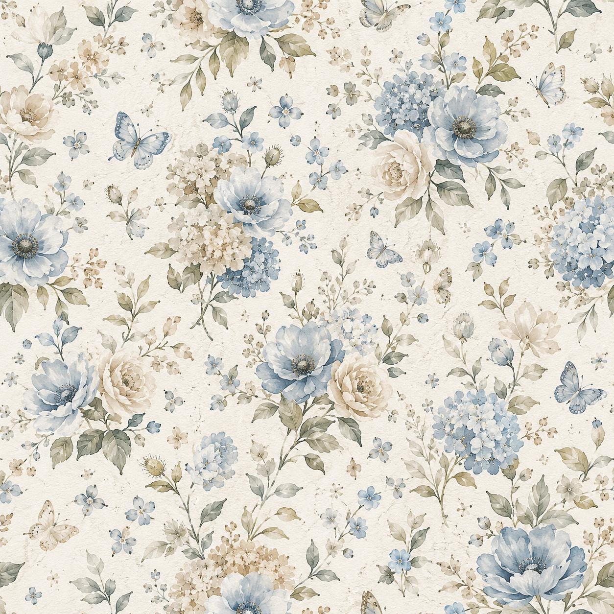 Dusty Blue Floral Wallpaper: Soft Botanical Nursery Wall Mural