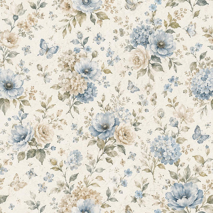 Dusty Blue Floral Wallpaper: Soft Botanical Nursery Wall Mural