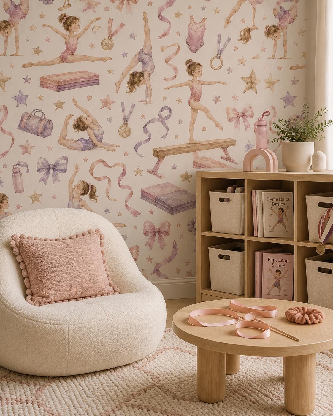 Little Gymnast Stars Wallpaper: Girls Sports Wall Mural