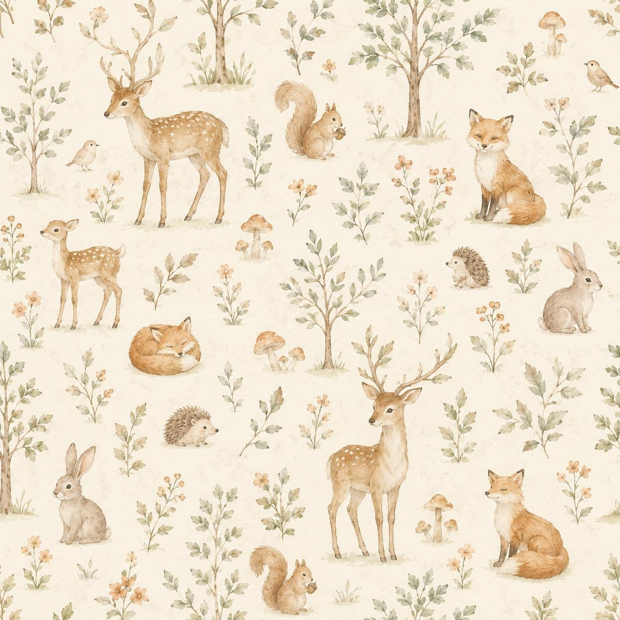 Woodland Animal Wallpaper: Neutral Forest Nursery Wall Mural