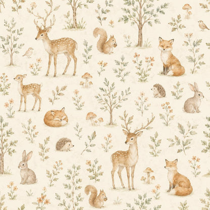 Woodland Animal Wallpaper: Neutral Forest Nursery Wall Mural