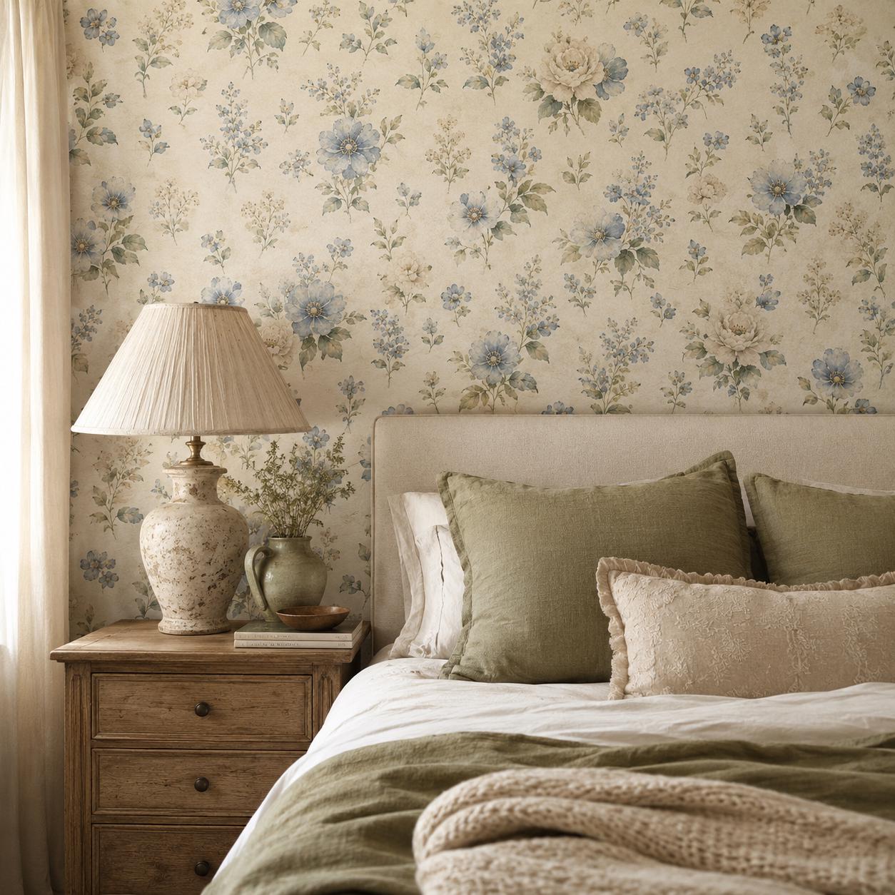 Dusty Blue Floral Wallpaper: Soft Botanical Wall Mural