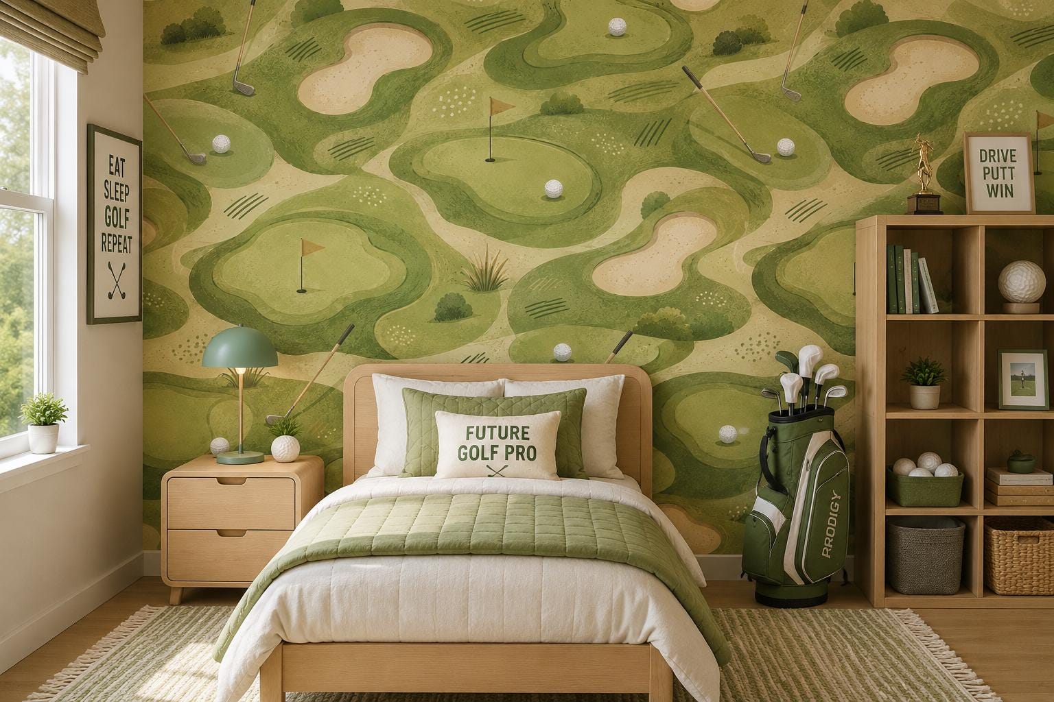 Kids Golf Wallpaper: Green Course Wall Mural for Boys Room