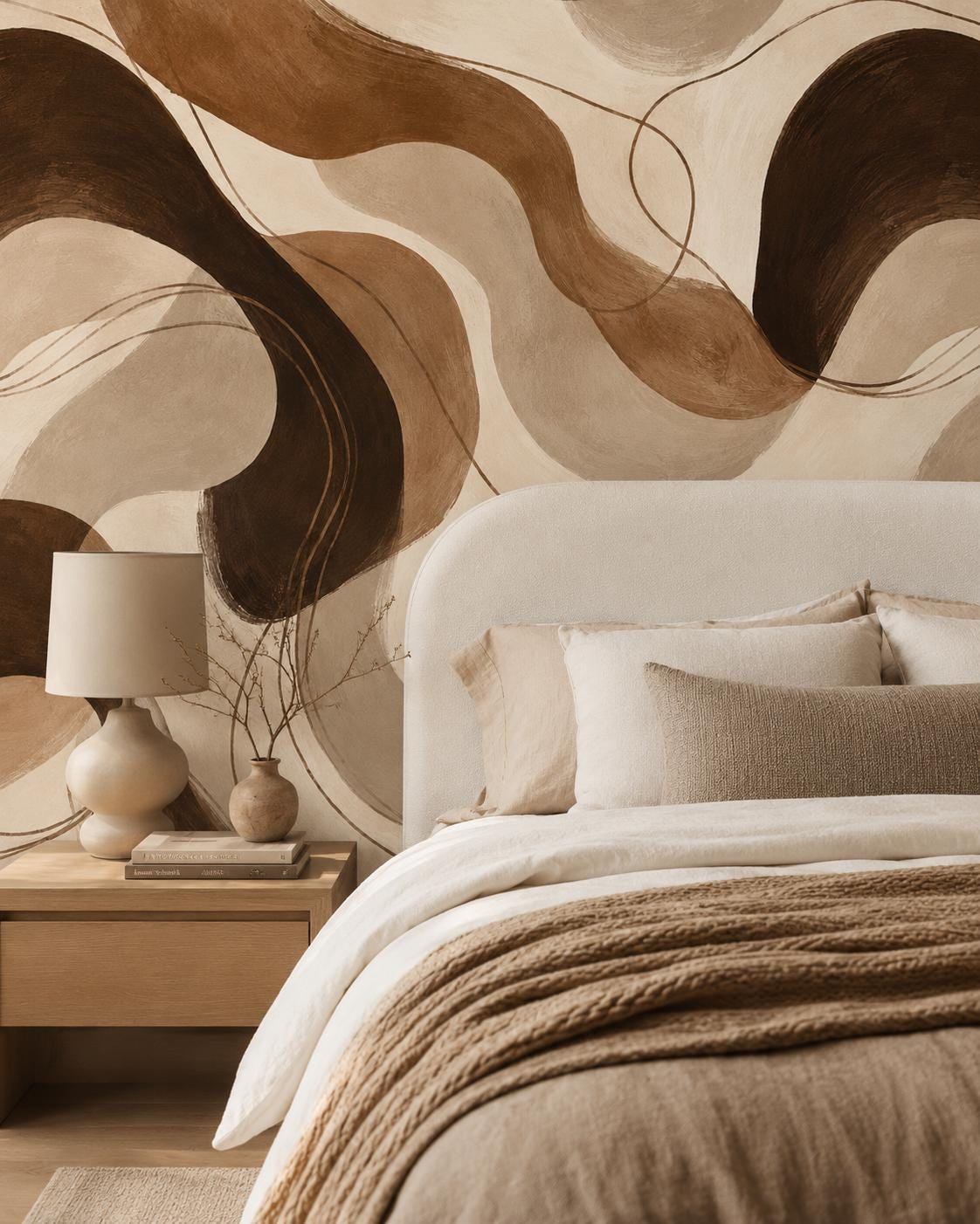 Cocoa Cream Abstract Wallpaper: Rich Brown Wall Mural