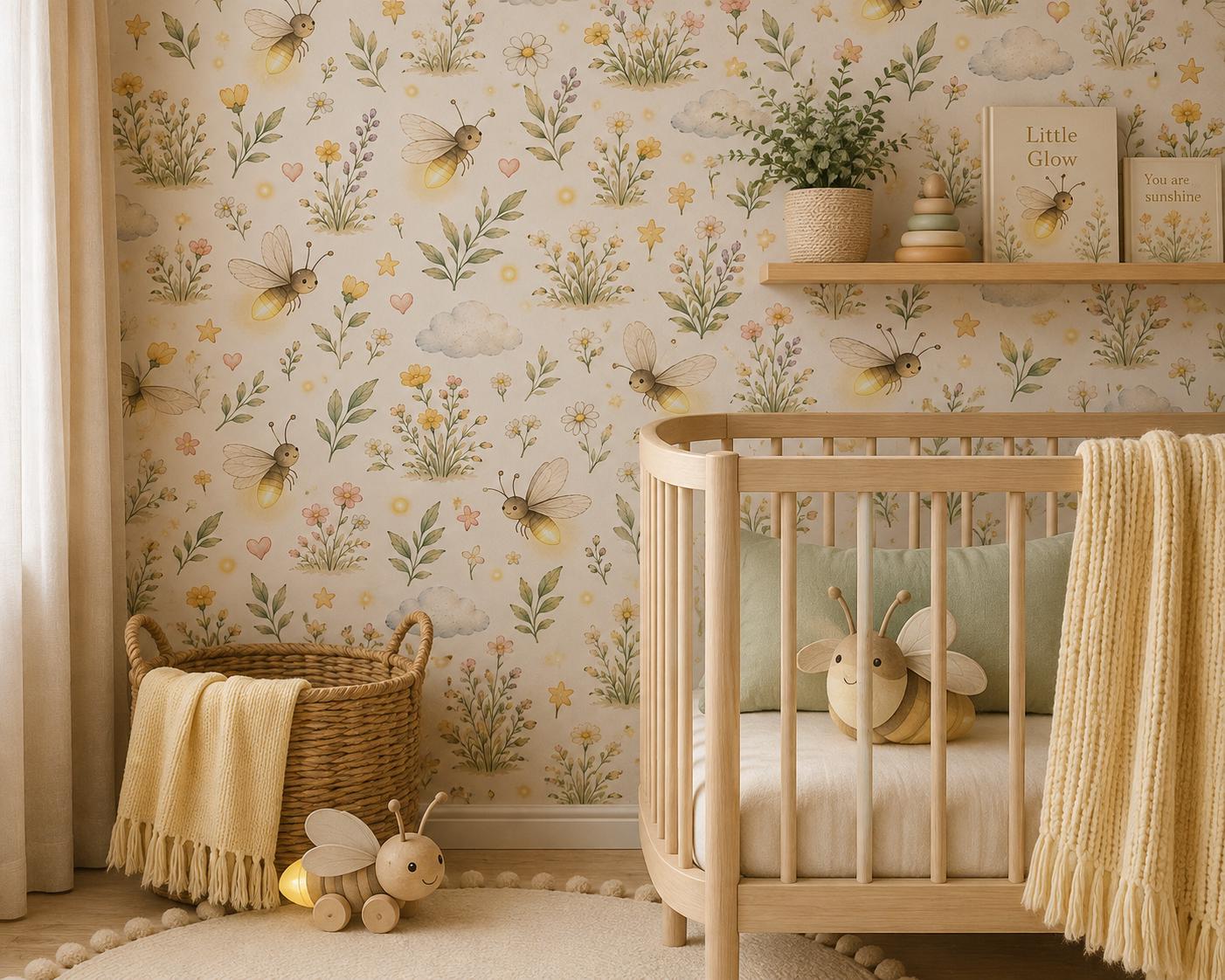 Firefly Meadow Wallpaper: Soft Nature Nursery Mural