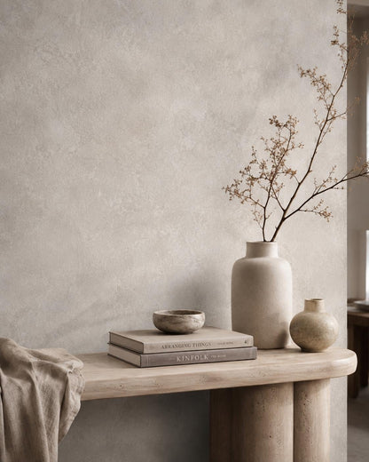 Dove Grey Limewash Wallpaper: Soft Plaster Wall Mural
