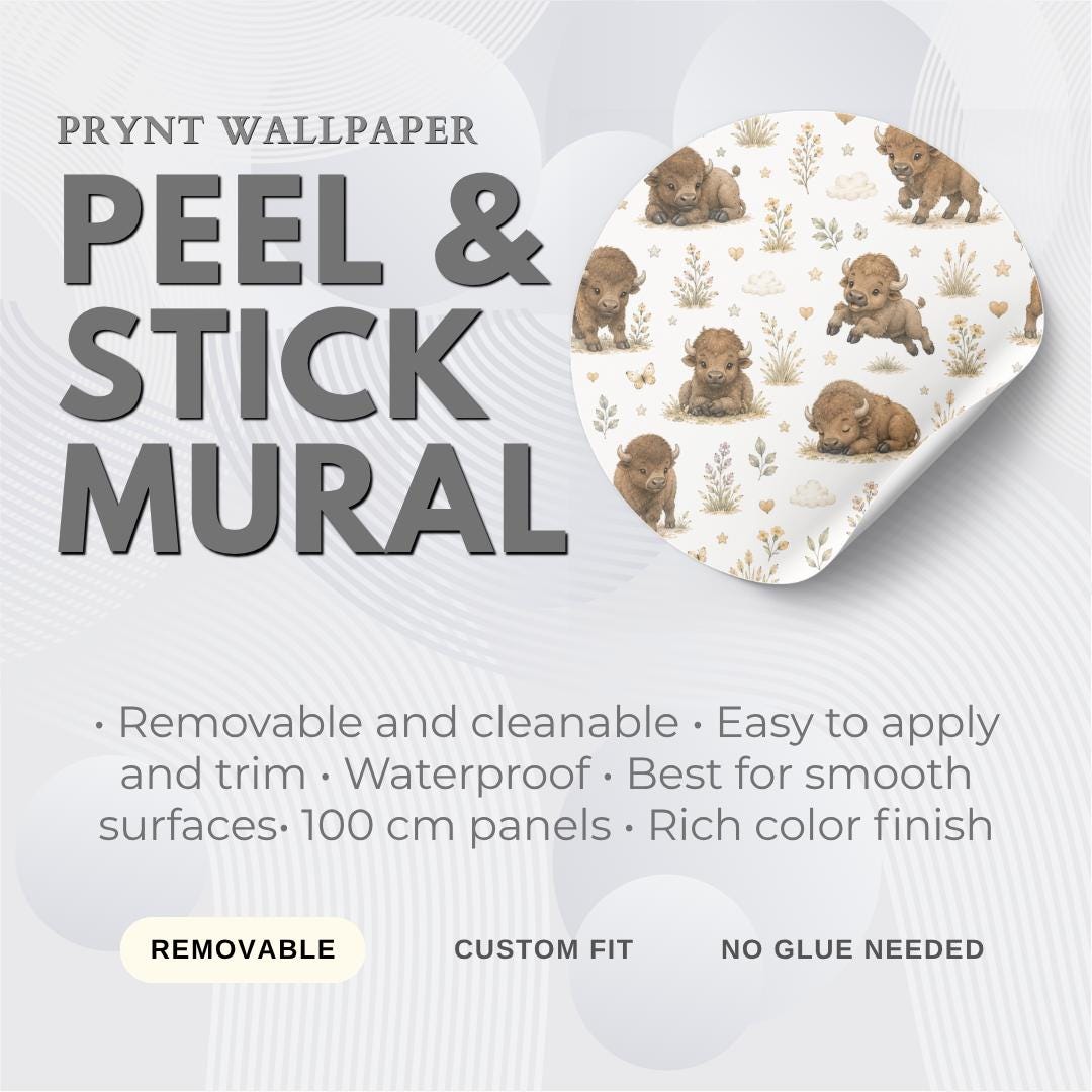 Bison Prairie Wallpaper: Western Animal Nursery Wall Mural