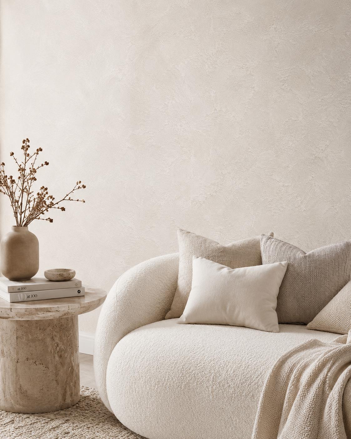 Pearl White Stucco Wallpaper: Soft Neutral Textured Wall Mural