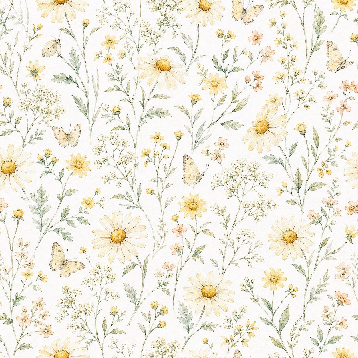 Yellow Daisy Wallpaper: White Cottage Floral Wall Mural