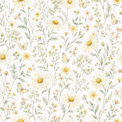 Yellow Daisy Wallpaper: White Cottage Floral Wall Mural