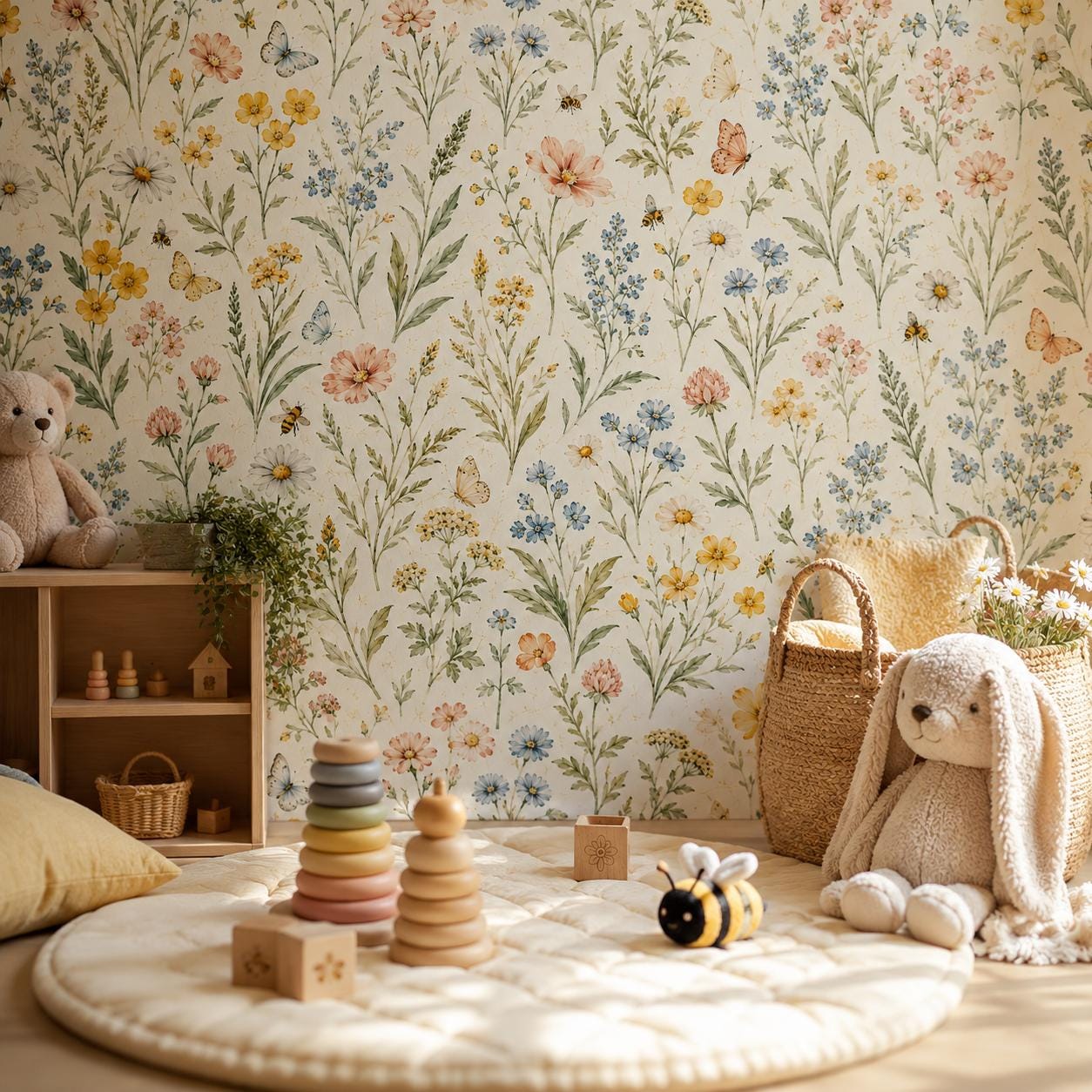 Wildflower Meadow Wallpaper: Soft Floral Nursery Wall Mural