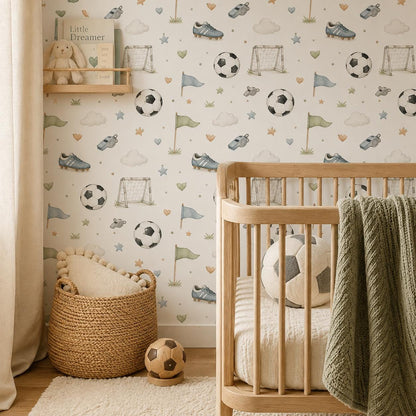 Custom Soccer Ball Nursery Wallpaper: Sports Theme Peel and Stick Mural