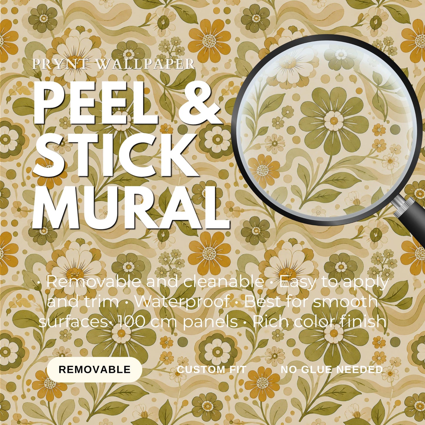 Retro Green Floral Wallpaper: Vintage Groovy Wall Mural