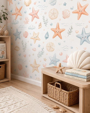 Starfish Seashell Wallpaper: Coastal Ocean Nursery Peel and Stick Mural