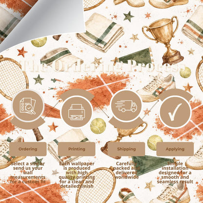 Vintage Tennis Clay Court Wallpaper: Kids Sports Wall Mural